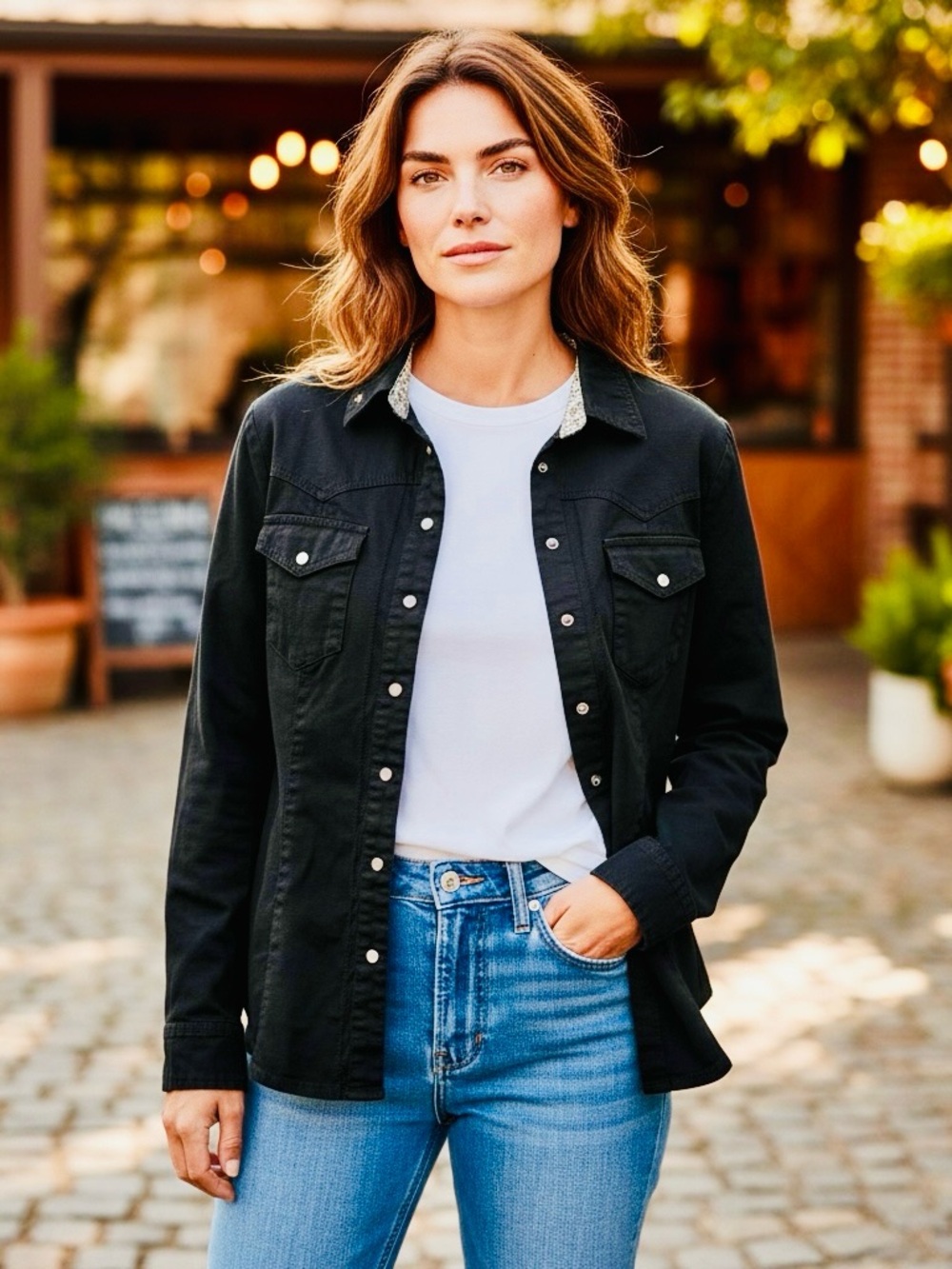 Black Women's Jean Shirt Jacket - Casual Everyday Layer